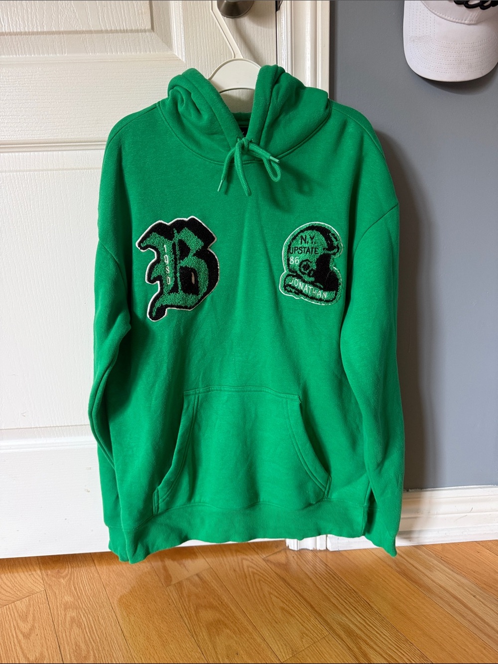 H&M Green Hooded Zip-Up Sweater with Black Patch Details